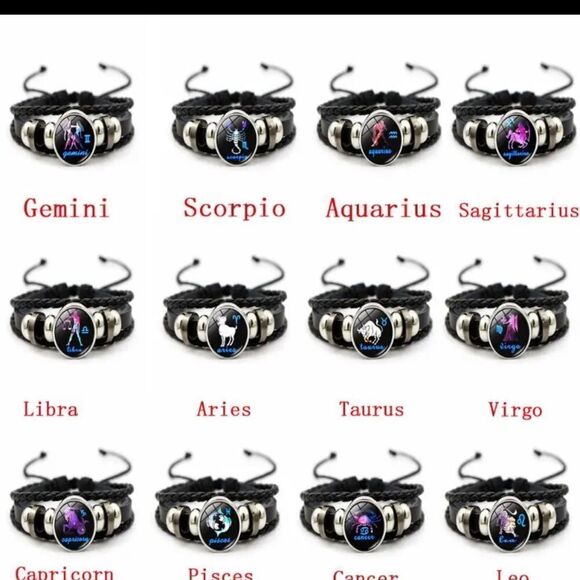 PISCES Zodiac Constellations Bracelet Handwoven Beads Retro Leather Snap NWT - Picture 6 of 14
